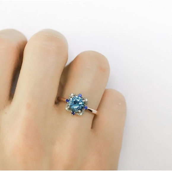 14k 925 London Blue Topaz Diamond Vintage Ring - Picture 3 of 9